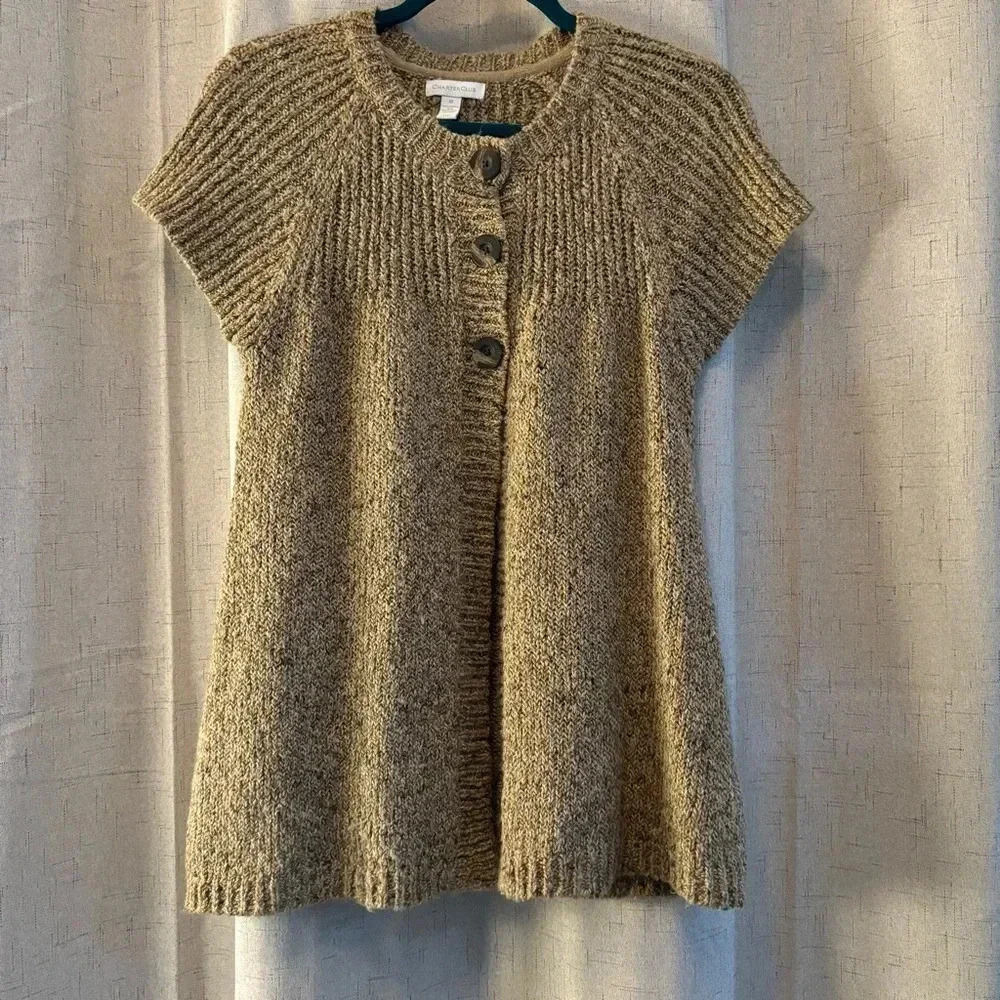 Charter Club 3 button cardigan sweater. Size M. Cap sleeves. Light browns.